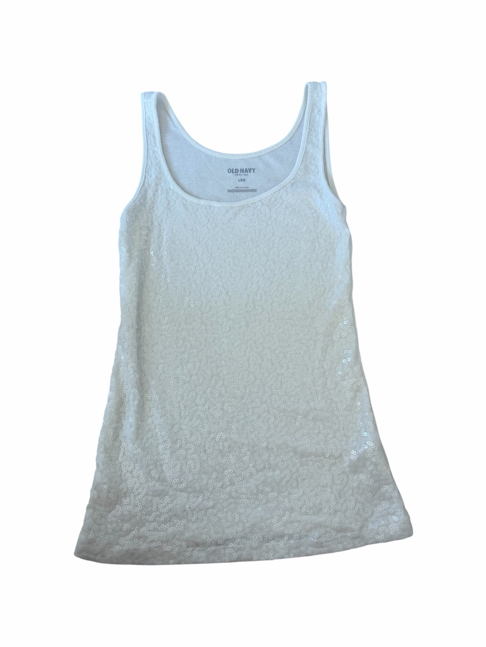 Old Navy White Sequin Scoop Neck Tank Top